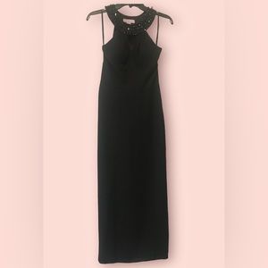 White House | Black Market - Black, beaded neckline, floor-length gown